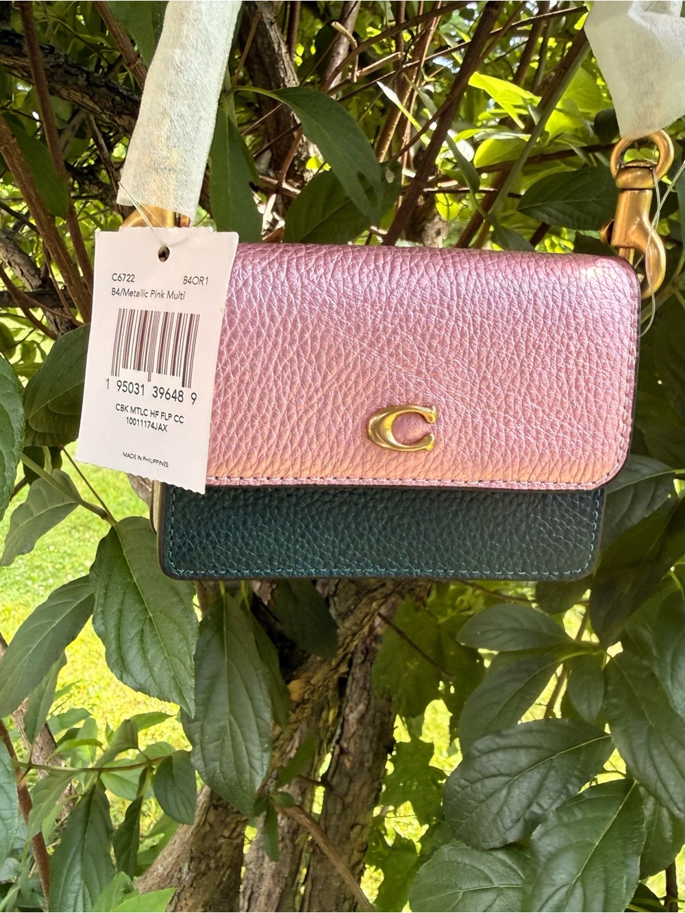 Coach colorblock metallic half flap card case